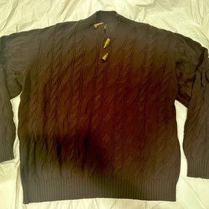 Orvis cable knit wood tooth button brown cotton men’s XL sweater